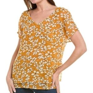 CAbi Thrive Double Layer Chiffon Blouse Gold White Size XS #3598